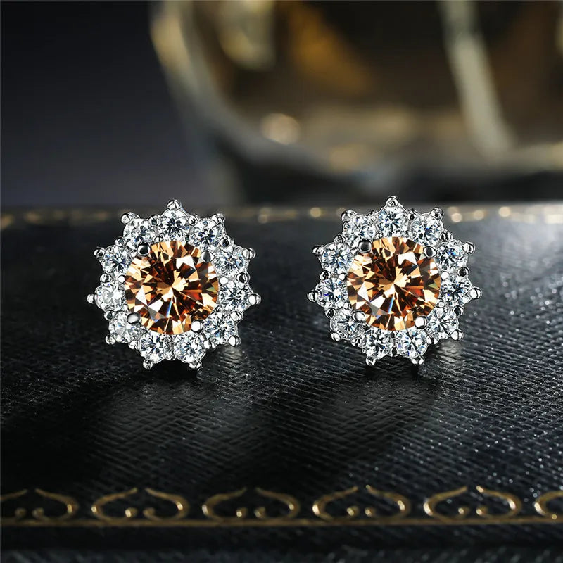 Cute Female Small Water Blue Round Earrings Crystal Stone Fashion Silver Color Wedding Jewelry For Women - Kimlud
