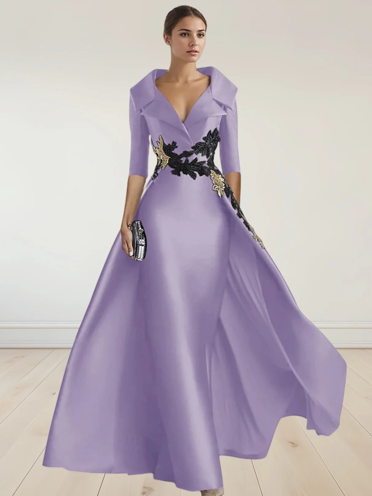 A-Line Christmas Vintage Evening Gown Elegant Dress Formal Floor Length 3/4 Length Sleeve with Appliques Beading 2024