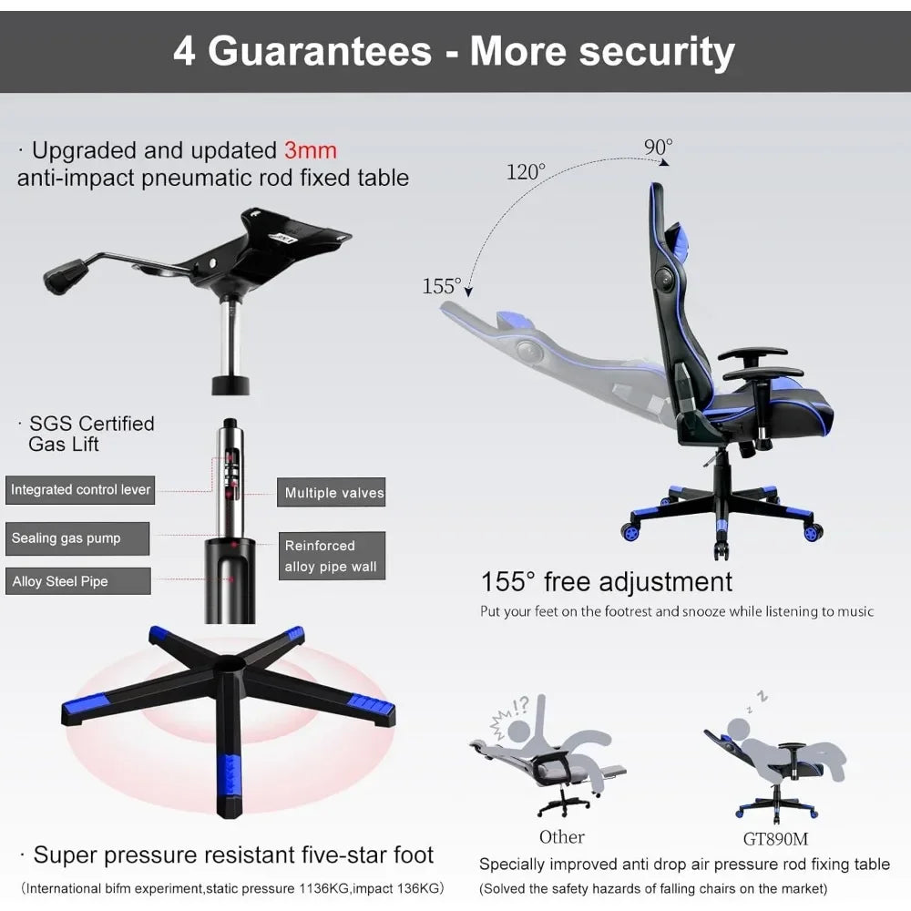 Gaming Chair With Speakers Bluetooth Music Video Game Chair Audio Ergonomic Design Heavy Duty Office Computer Desk Chair(Blue)-N