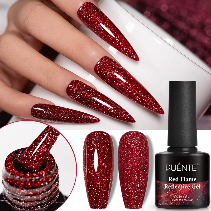 7.5ML Sparkling Reflective Glitter Gel Nail Polish Pink Purple Red Blue Colors Dark Flashing Nail Gel Soak Off UV Nail Varnish