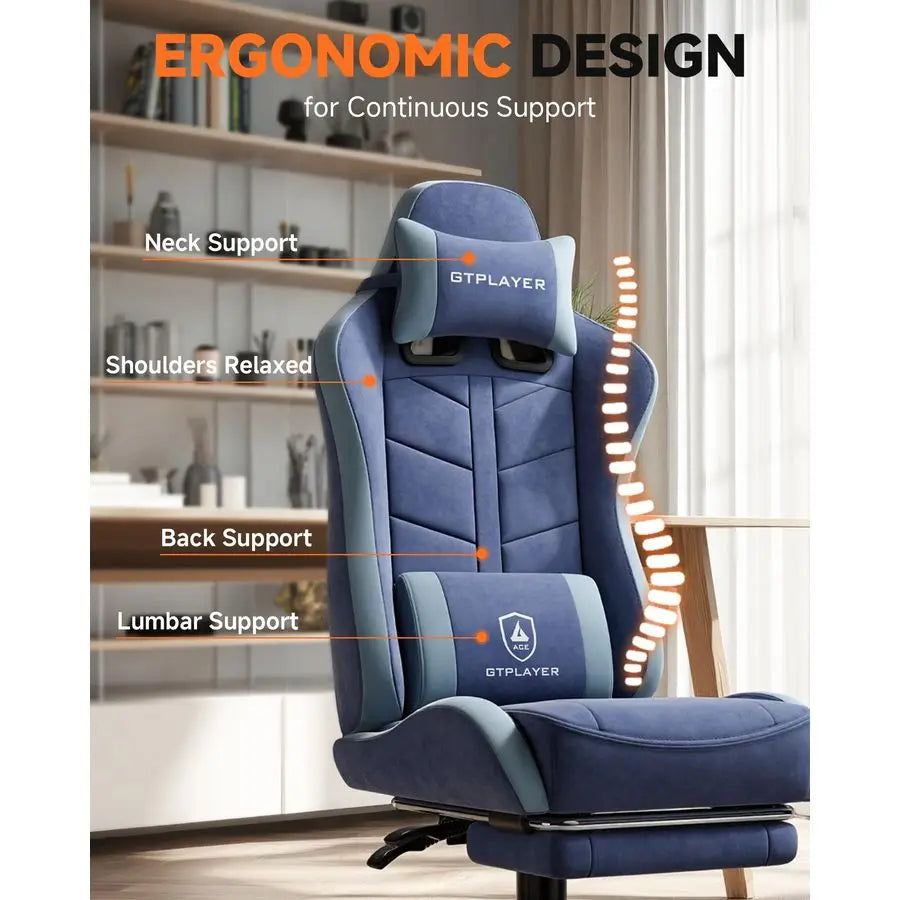 Gaming Chair with Footrest, Computer Gaming Chair for Adults and Kids, Height Adjustable Gamer Chair with 90155 Recline amp Rem