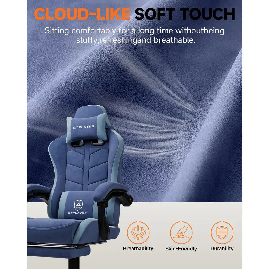 Gaming Chair with Footrest, Computer Gaming Chair for Adults and Kids, Height Adjustable Gamer Chair with 90155 Recline amp Rem