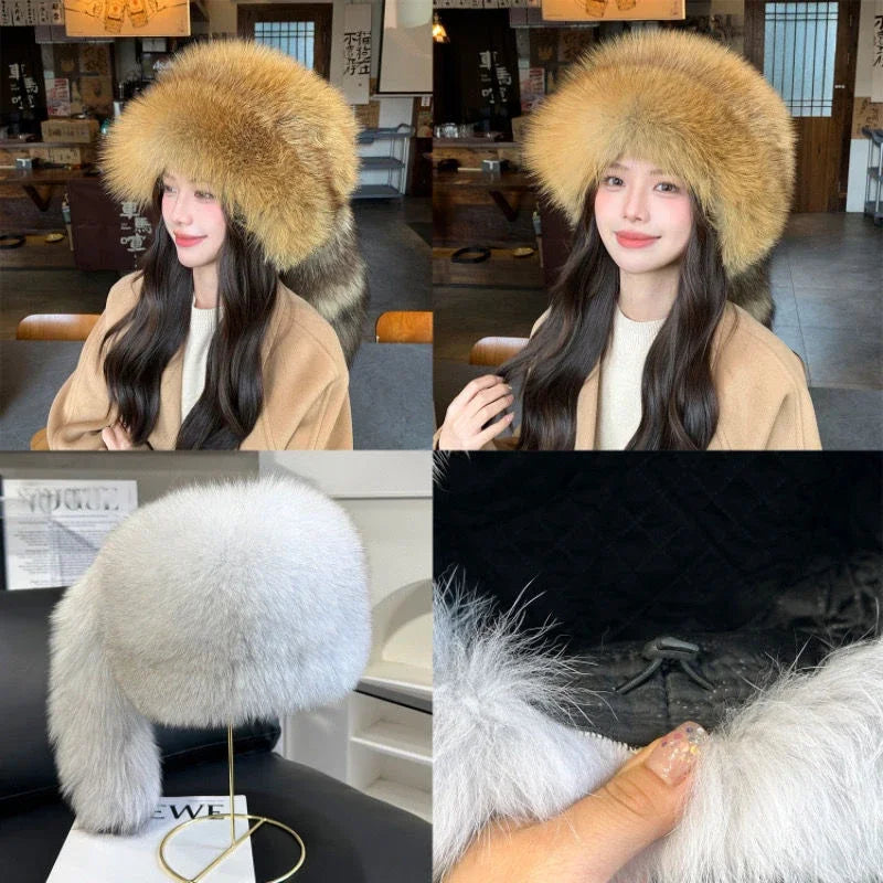 Winter Women Fashion Real Fur Hat Natural Fox Fur Hats Headgear Russian Outdoor Cap Ladies Thicken Warm Fur Caps |...