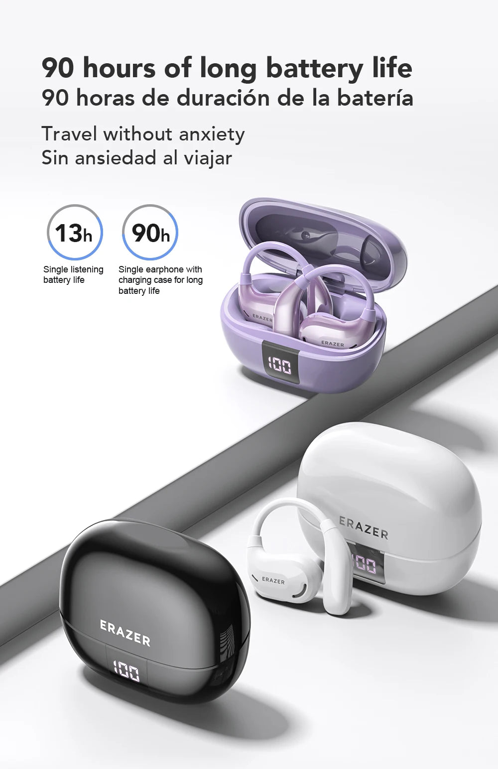 ERAZER XT66PRO Bluetooth Earphones ASMR Headsets DIY APP AI Translator Earbuds Wireless Headphones 13 Hours long life Display - Kimlud