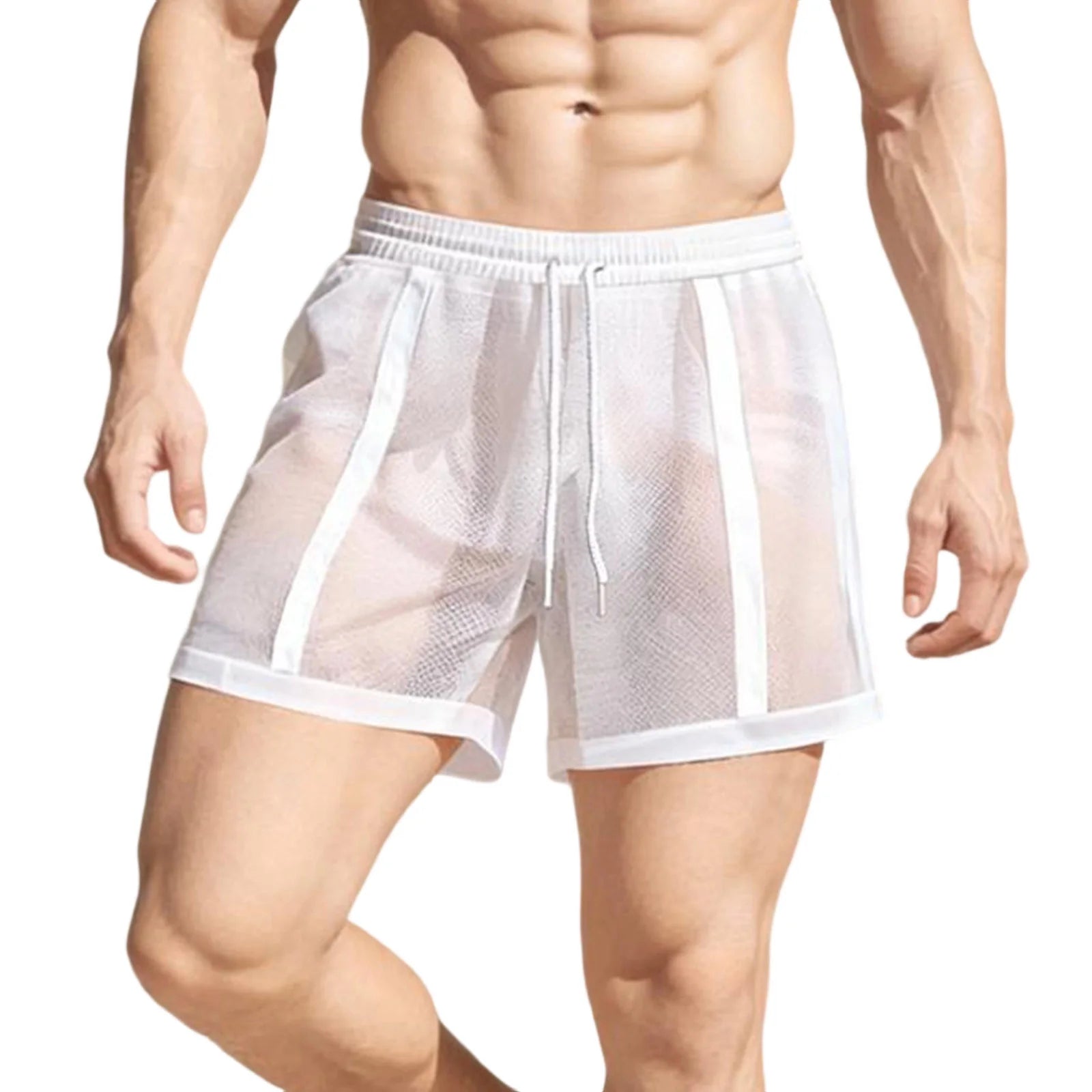 Men’s Workout Shorts Summer Drawstring Elastic Waist See-Through Running Shorts Sportswear - Kimlud