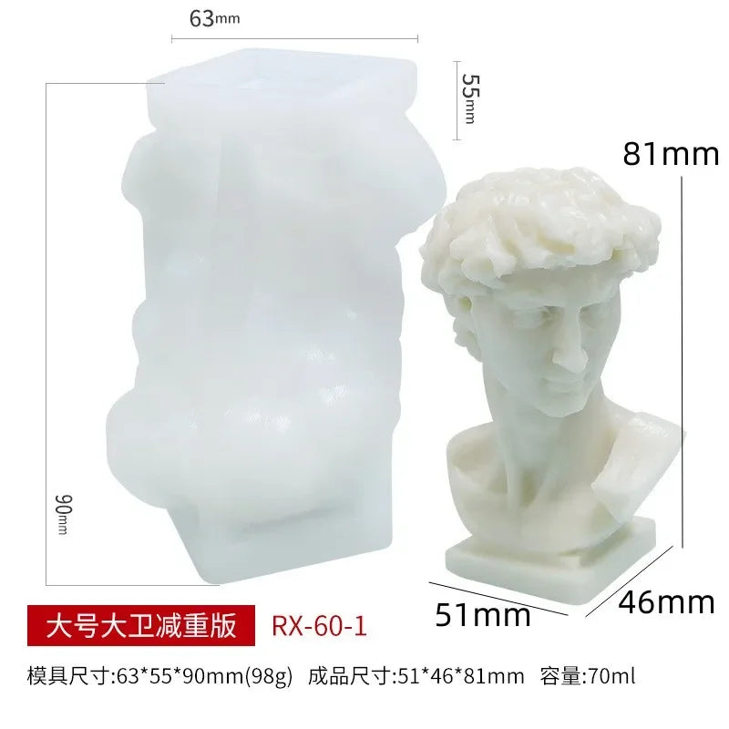 Small David Silicone Candle Mold 3D Portrait Human Candle Making Soap Clay Plaster Resin Mould Home Craft Decorative Gifts