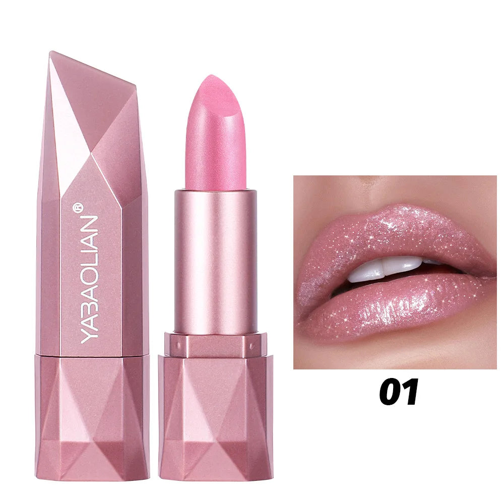 Diamond Shine Lipstick, Pearlescent Golden Lipstick with Fine Glitter, High Gloss Hydrating Long Lasting & Non-Drying...