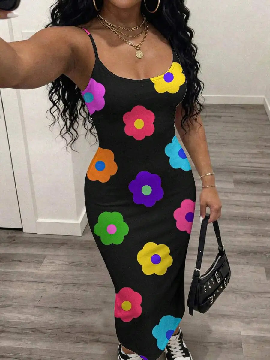 Womens Floral Print Elegant Waist Cinched Long Strap Dress For Party,Summer Dresses For Women