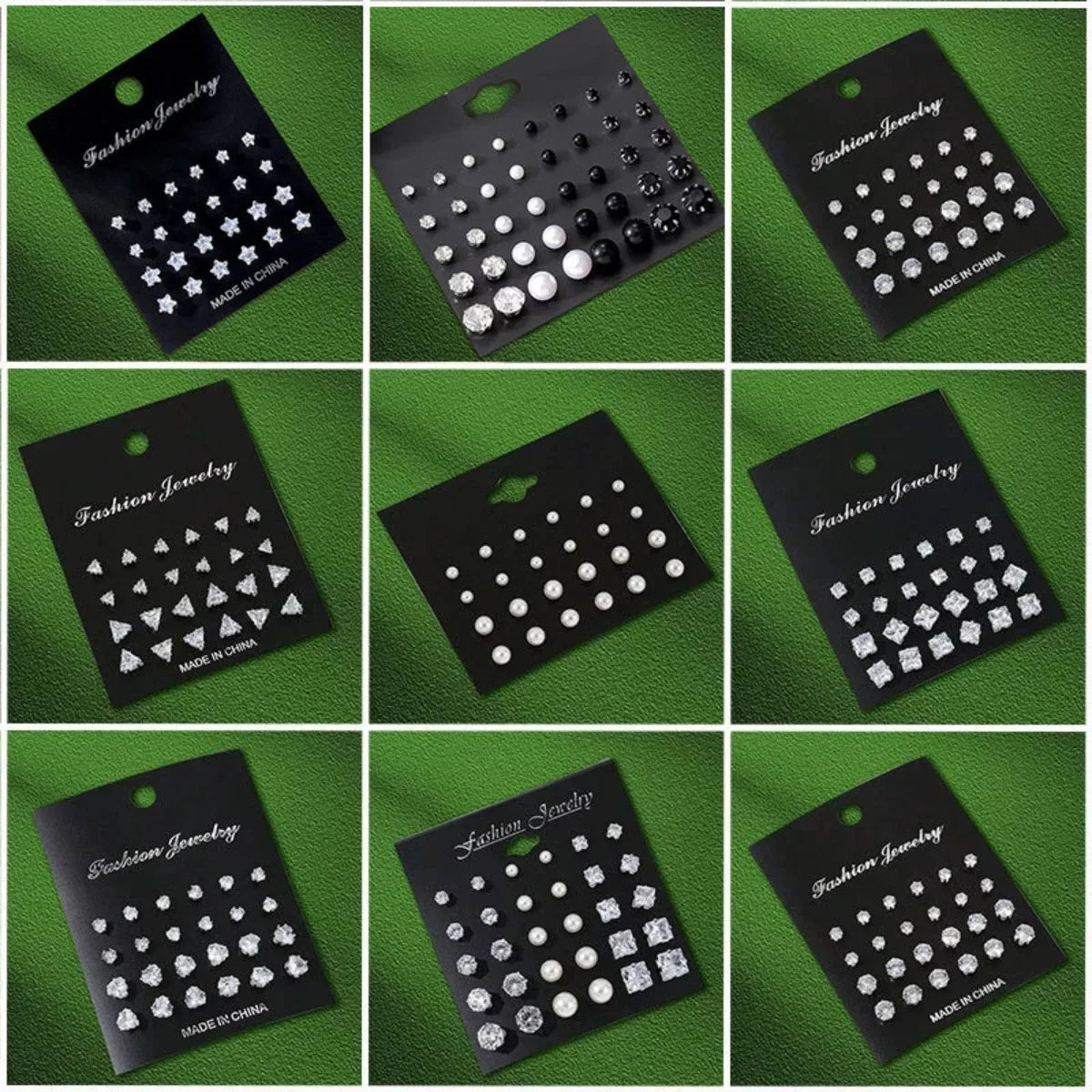 12 Pairs Set Stainless Steel Stud Earrings with Gemstone Buds Round Earrings Unisex Fashion Jewelry Gifts | Kimlud...
