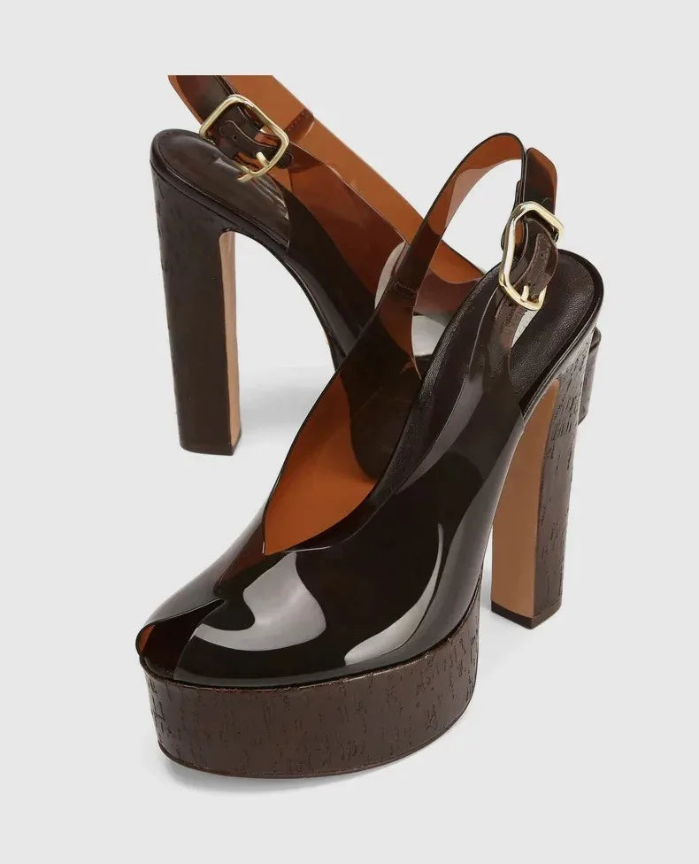 2026Women's Summer Thick Soled High-heeled Sandals, Fashionable Transparent Plus Size Women's 34-44 Plus Size Sandals