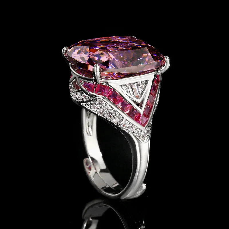 Copper Electroplated Gold Jewelry Imitation Gemstone Long Rectangular Luxury Inlaid Light Luxury Wedding Ring for Women14*16 - Kimlud