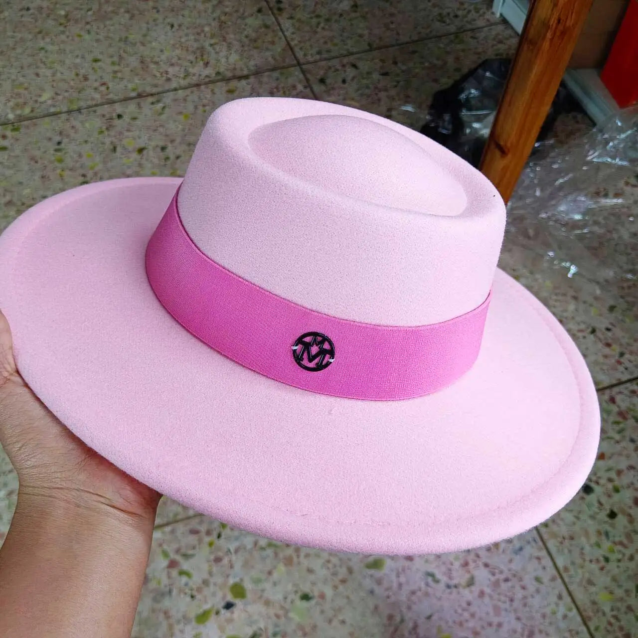 French felt hat Flat-top Autumn and winter felt hats Letter accessories women's wide-brimmed hat sombrero fedora sombrero