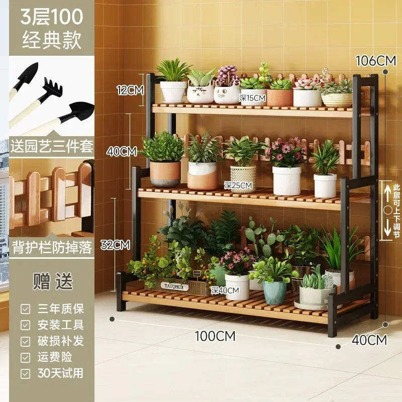 Black Outdoor Plant Shelf Rack Flowers Luxury Universal Square Plant Shelf Rack Tiered Bamboo Bitki Rafları Garden...