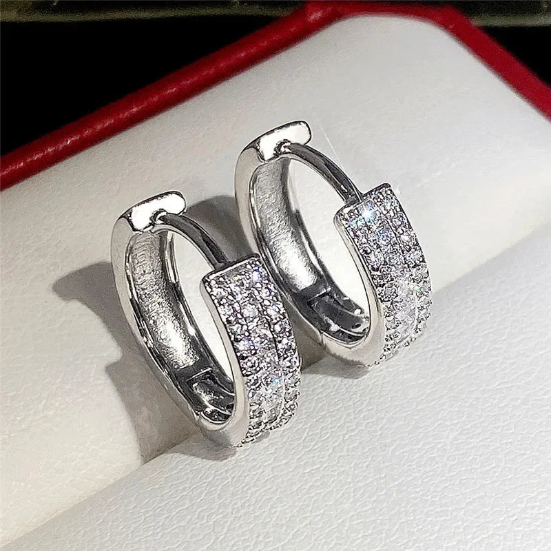 Fashion Cubic Zircon Small Hoop Earrings 925 Sterling SIlver Minimal Round Circle Hoops Earrings for Women Man Party...