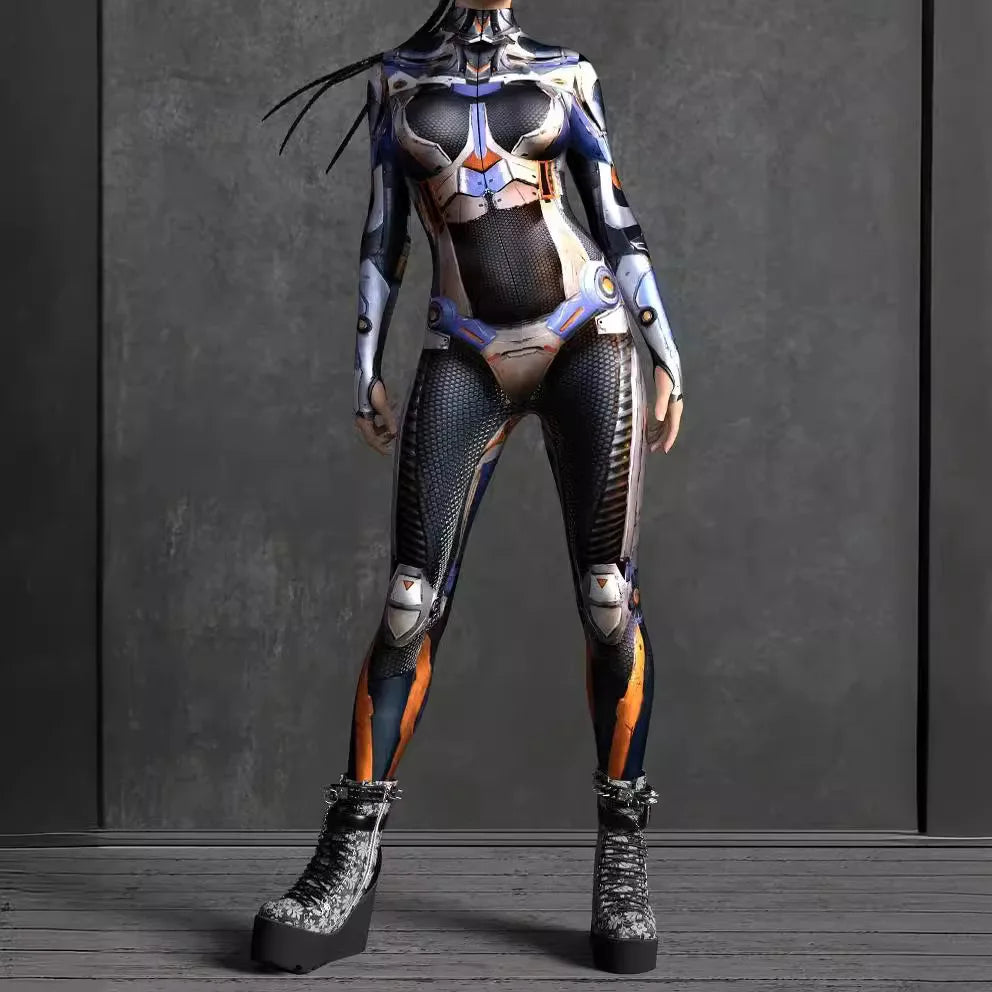 Women Cyber Armor 3D Printing Bodysuit Halloween Carnival Punk Cosplay Zentai Suit Festival Jumpsuit Party Morphsuit Rave Outfit - Kimlud