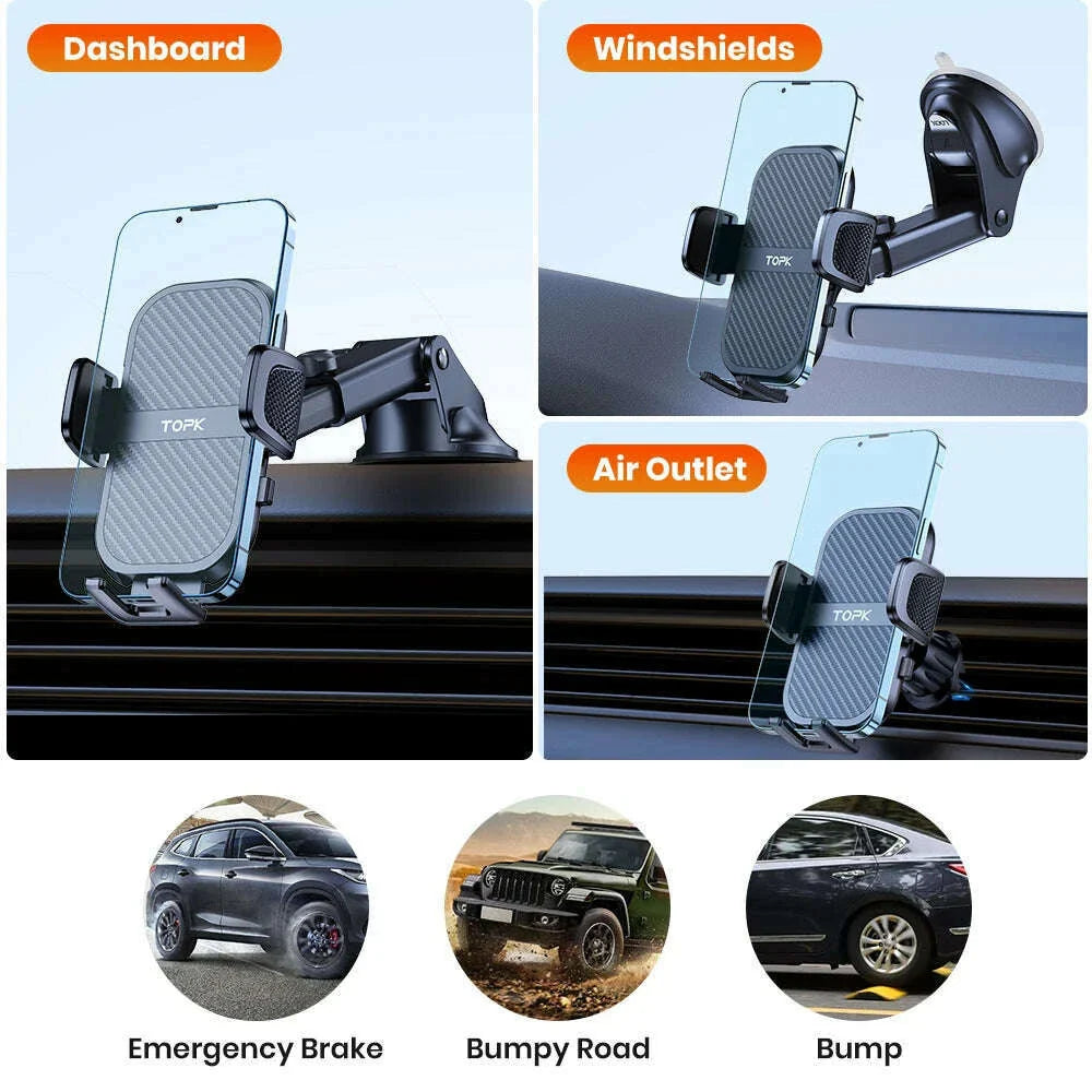 TOPK Phone Holder for Cars 2-IN-1, Car Phone Holder Mount for Dashboard & Air Vent Compatible with iPhone Samsung Android