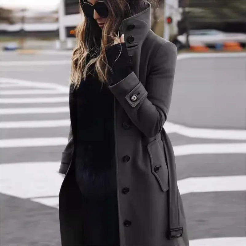 Autumn Winter New Woolen Coat Women's Slim Fit Cardigan Large Coat Women Long Sleeve Single Breasted Stand Collar Trench coats
