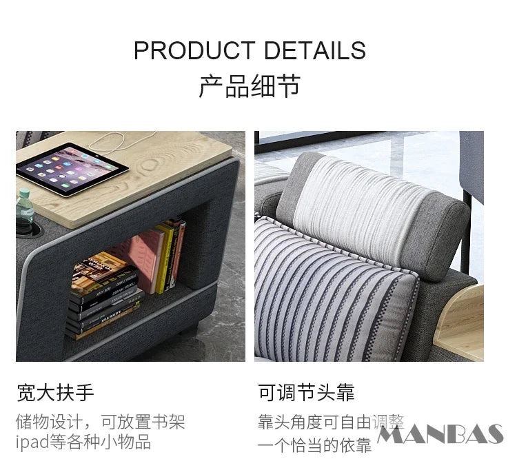 MINGDIBAO Nordic Fabric Sofa Set with Bluetooth Speaker & USB - Modern Living Room Modular Sofas Big U Shape Corner Cloth Couch - Kimlud