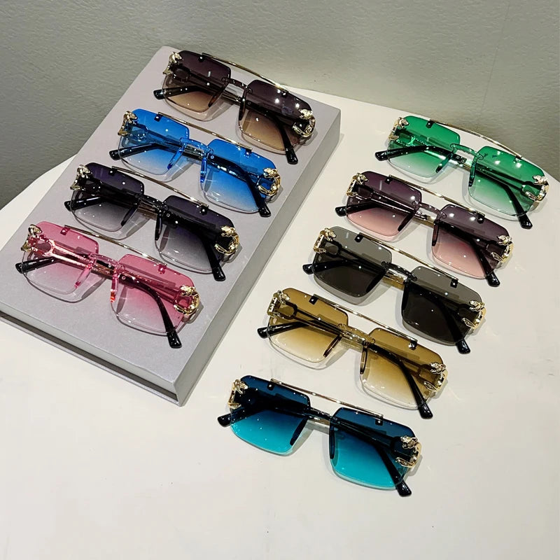 KAMMPT Rimless Square Sunglasses Men Fashion Vintage Double Bridge Shades Women Trendy Luxury Brand Design Gradient Sun...