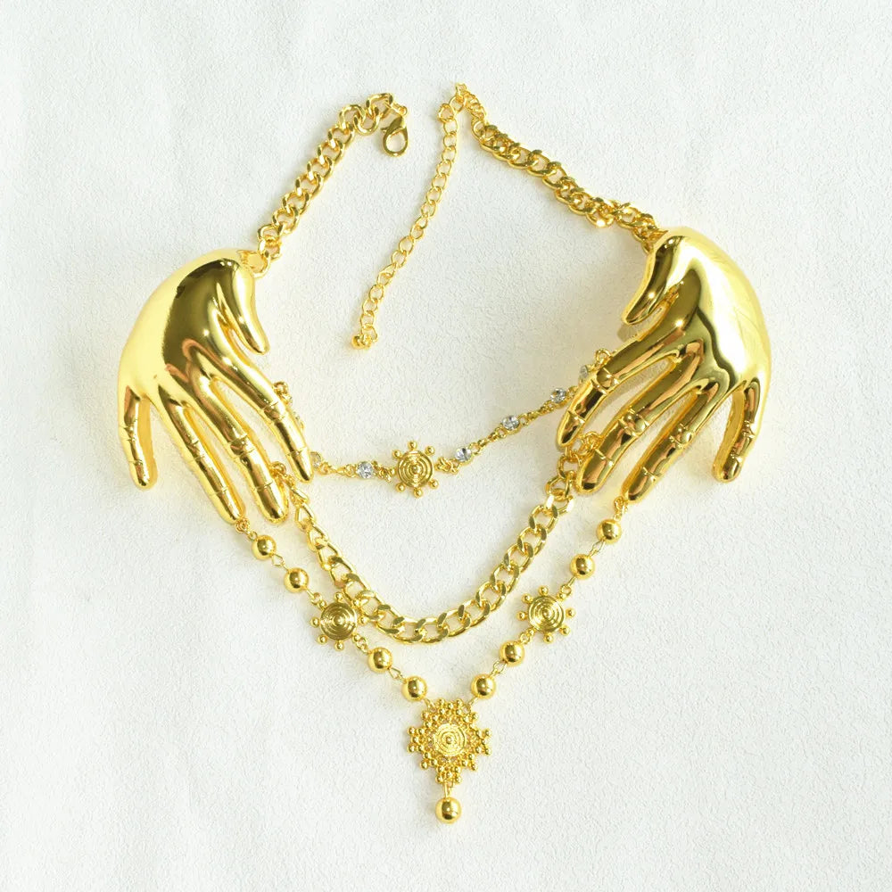 Exaggerated Metal Alloy Hand Charms Choker Necklace for Women Fashion Jewelry Gorgeous Evening Dress Statement Accessory...