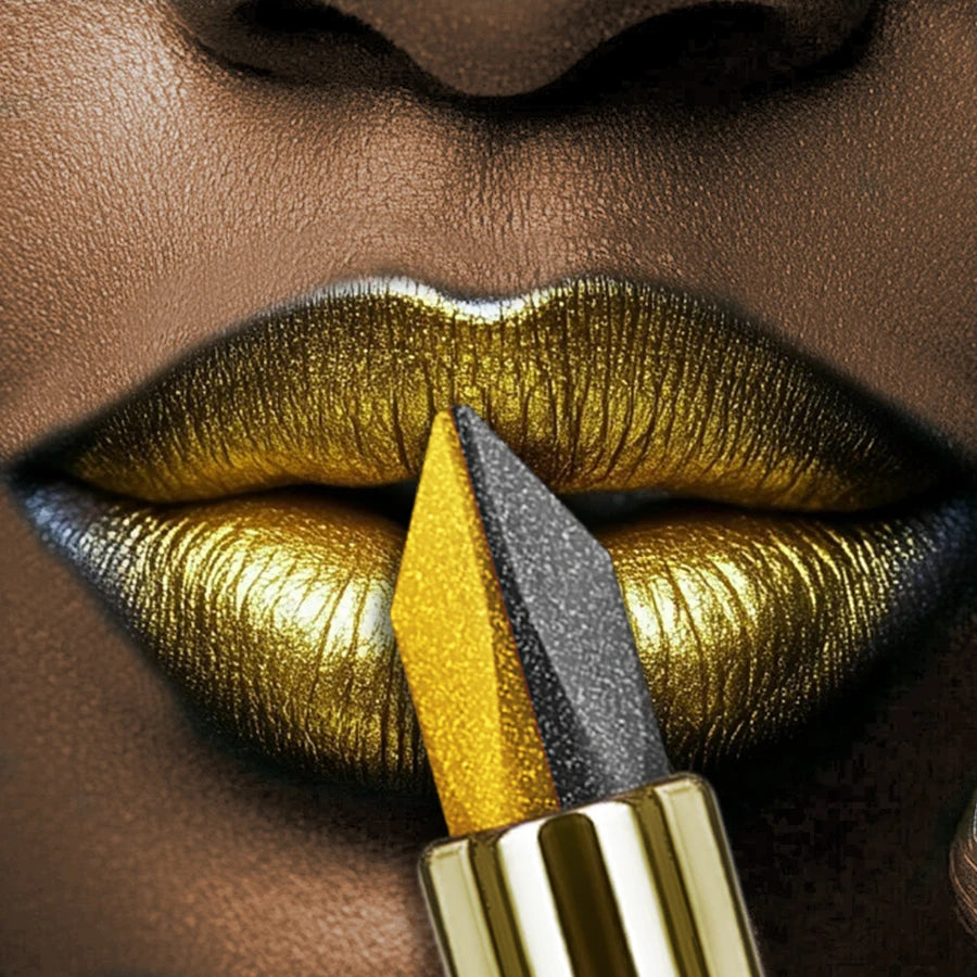 1PC Metallic Finish Lipstick Glitter Black&yellow Two Tone High Pigment Lip Tint Korean Makeup Hydrating Shine Cosmetic Gifts
