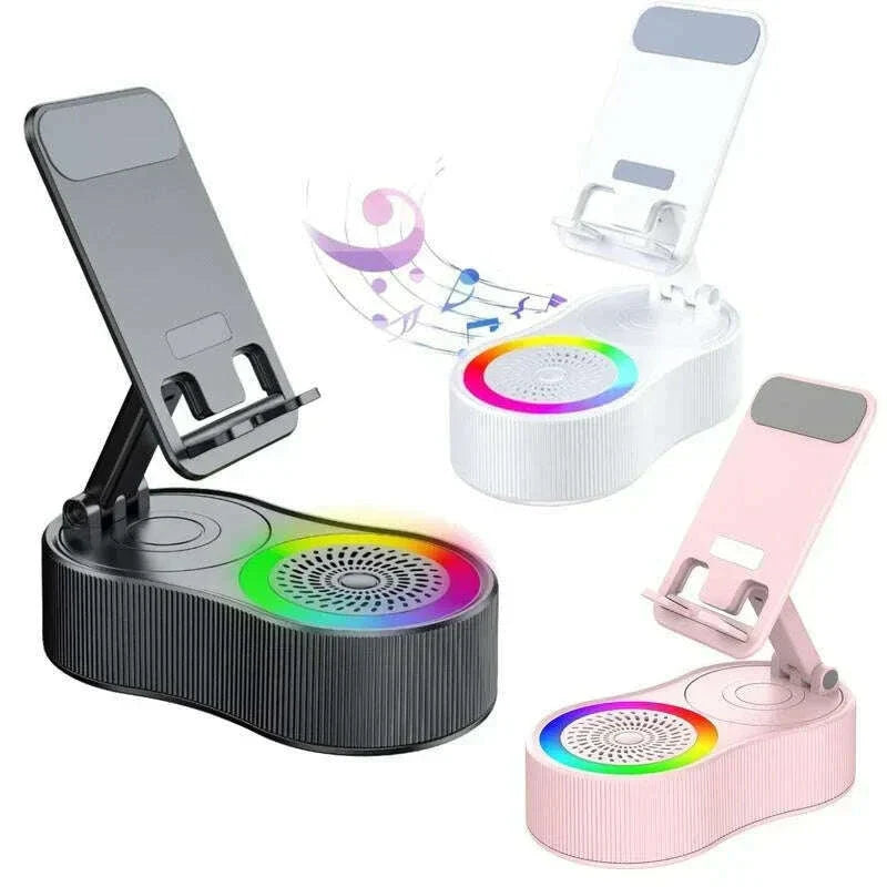 360°rotatable Adjustable FoldingLift-non-slip Phone Holder Wireless Speaker with Colorful Ambient Light 5.3 HDSurround Subwoofer
