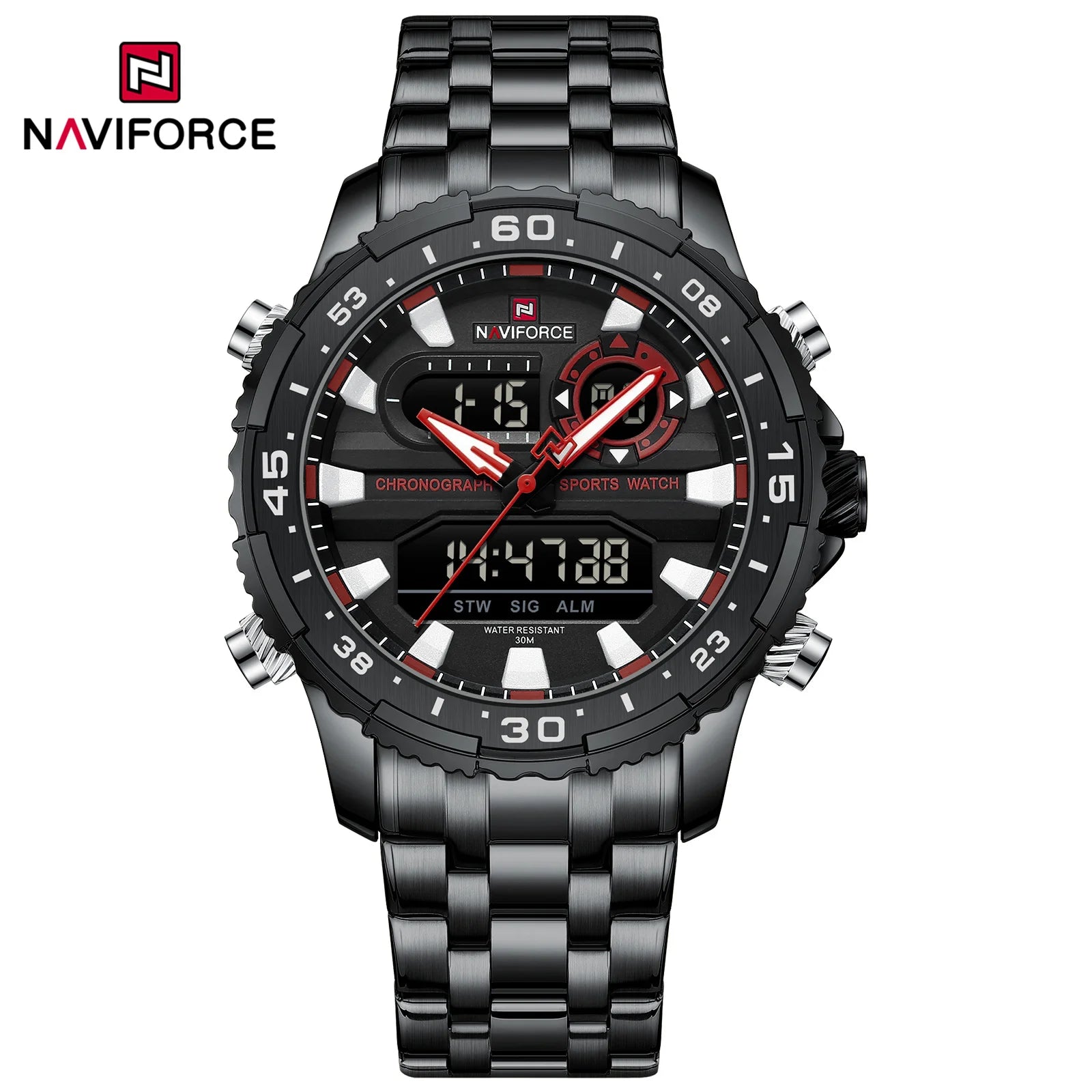 NAVIFORCE Fashion Brand Black Gold Men Watch Fashion Luxury Quartz Wrist Watches Sport Waterproof Stainless Steel Strap NF9234 - Kimlud