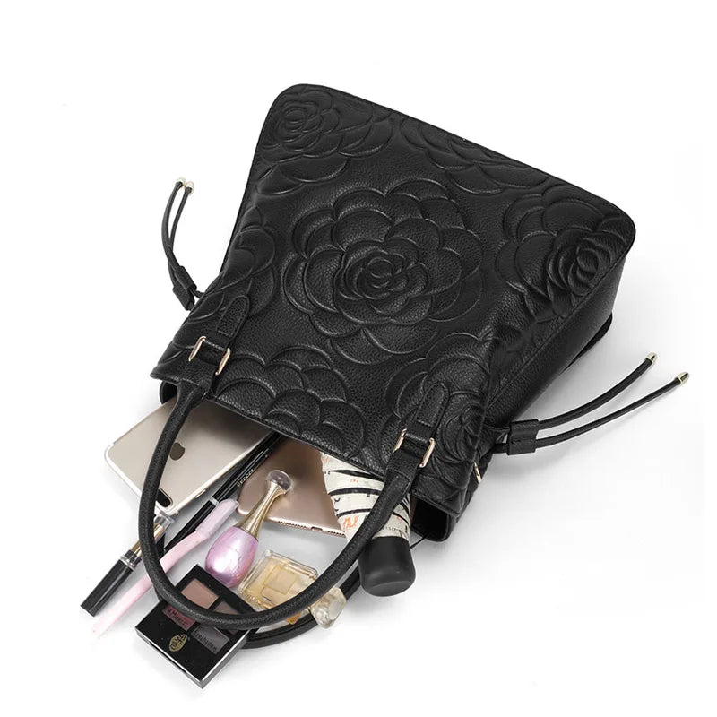 Aidrani Fashion Genuine Leather Women's Bag Large Capacity Women's Handbag Black Embossed Cowhide Shoulder Bag