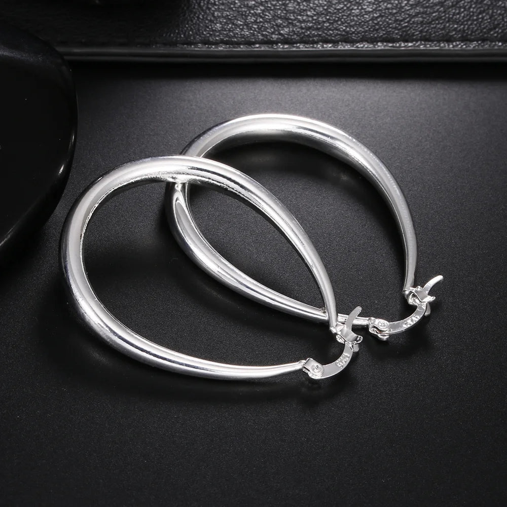 925 Sterling Silver 41MM Smooth Circle Big Hoop Earrings For Women Fashion Party Wedding Accessories Jewelry Christmas...