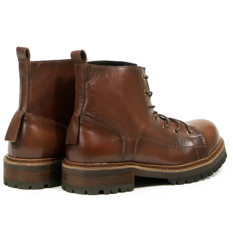 Durable Goodyear-Welted Motorcycle Rugged Heritage Boots Vintage Oil Genuine Leather Punk For Men Cowhide High-Cut Shoes