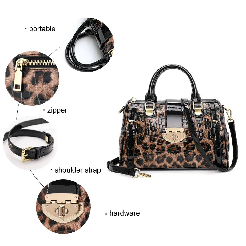 Aidrani A Trendy Leopard Print WOMEN'S Handbag Made of Glossy Material Waterproof and Scratch Resistant Technology and High-qua