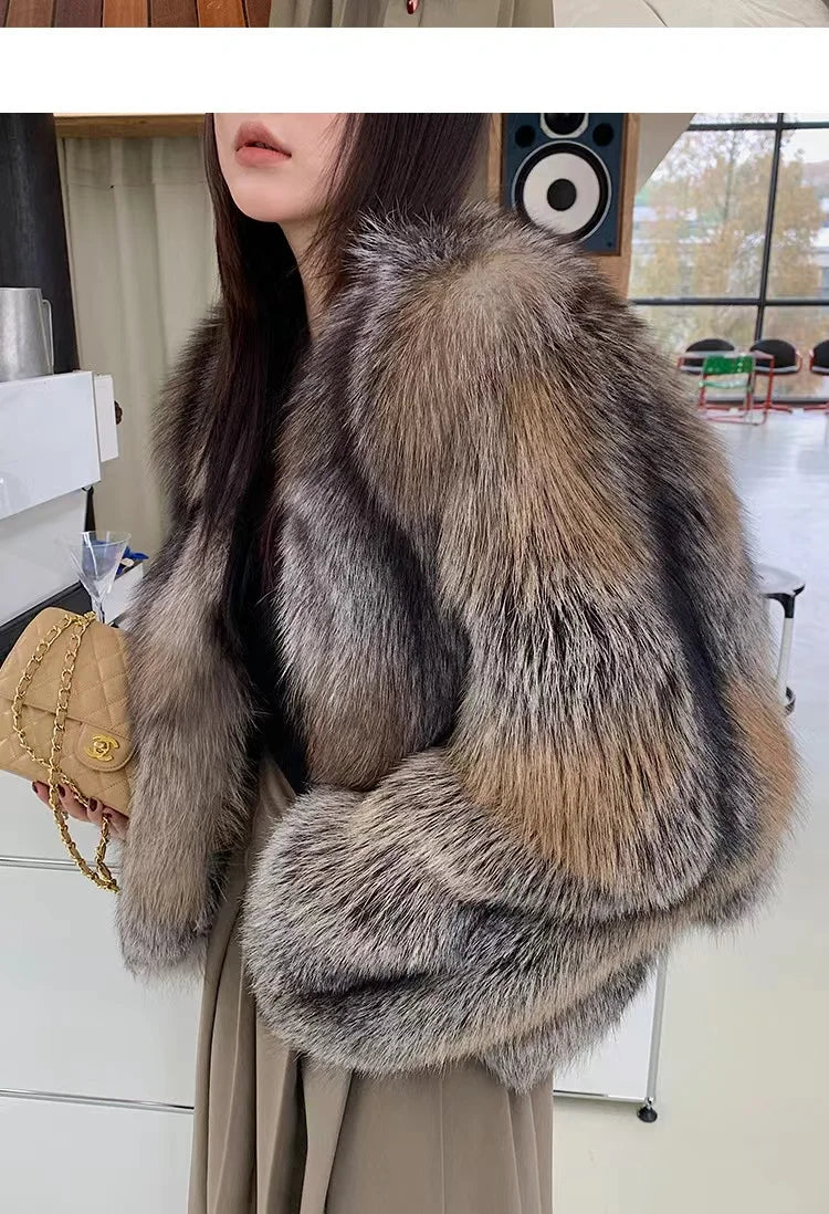 High-end Rare Gold-edged Fox Fur Fur Coat Women's Coat Internet Celebrity New Year Winter Fur Coat