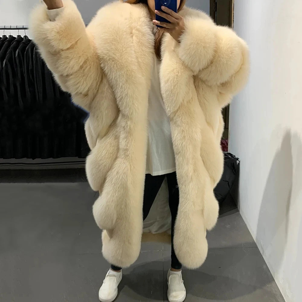 YOLOAgain Real Fox Fur Jacket For Women Luxury Natural Fox Fur Coat Winter Outerwear