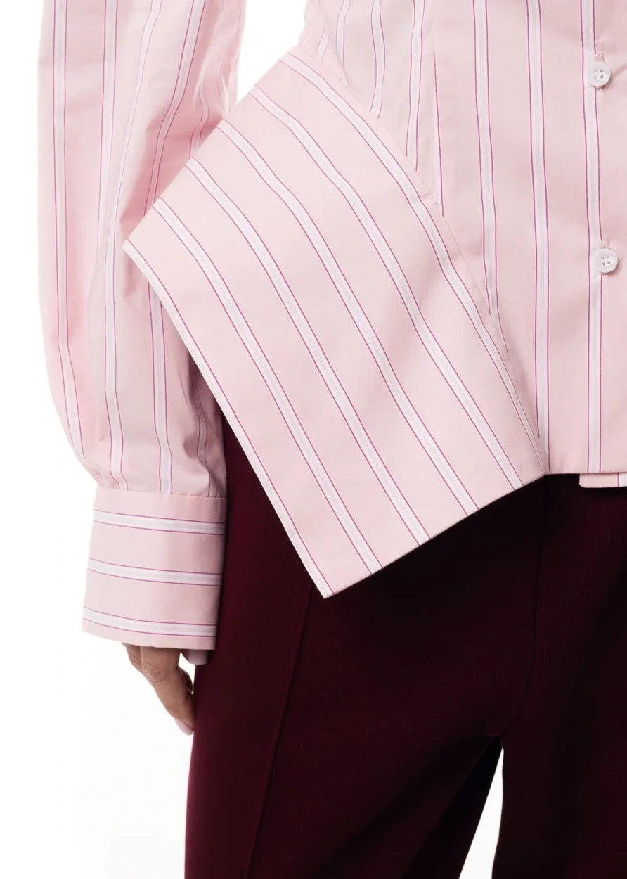 Women's Collar Striped Shirt with Asymmetrical Hem and Waist Cinching 2026 Spring summer Fashionable Casual Office...