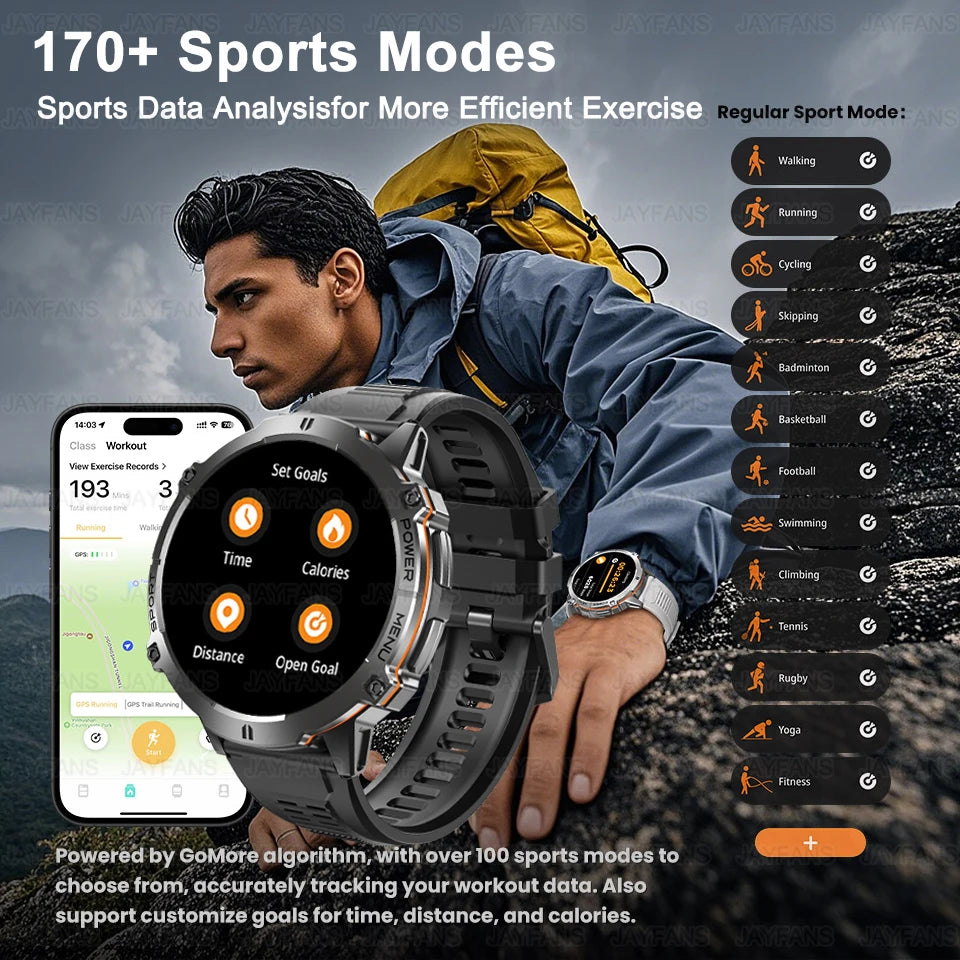 2025New Outdoor Military GPS Compass Smart Watch Men 1.73"HD AMOLED Screen 1000MAH Heart Rate BT Call IP68 Waterproof Smartwat