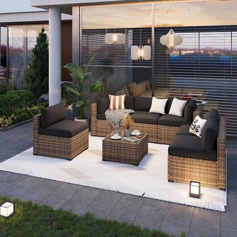 Patio Furniture Sets, 7-Piece Outdoor Patio Furniture with Thick Cushions, Wicker Outdoor Conversation Set Sectional...
