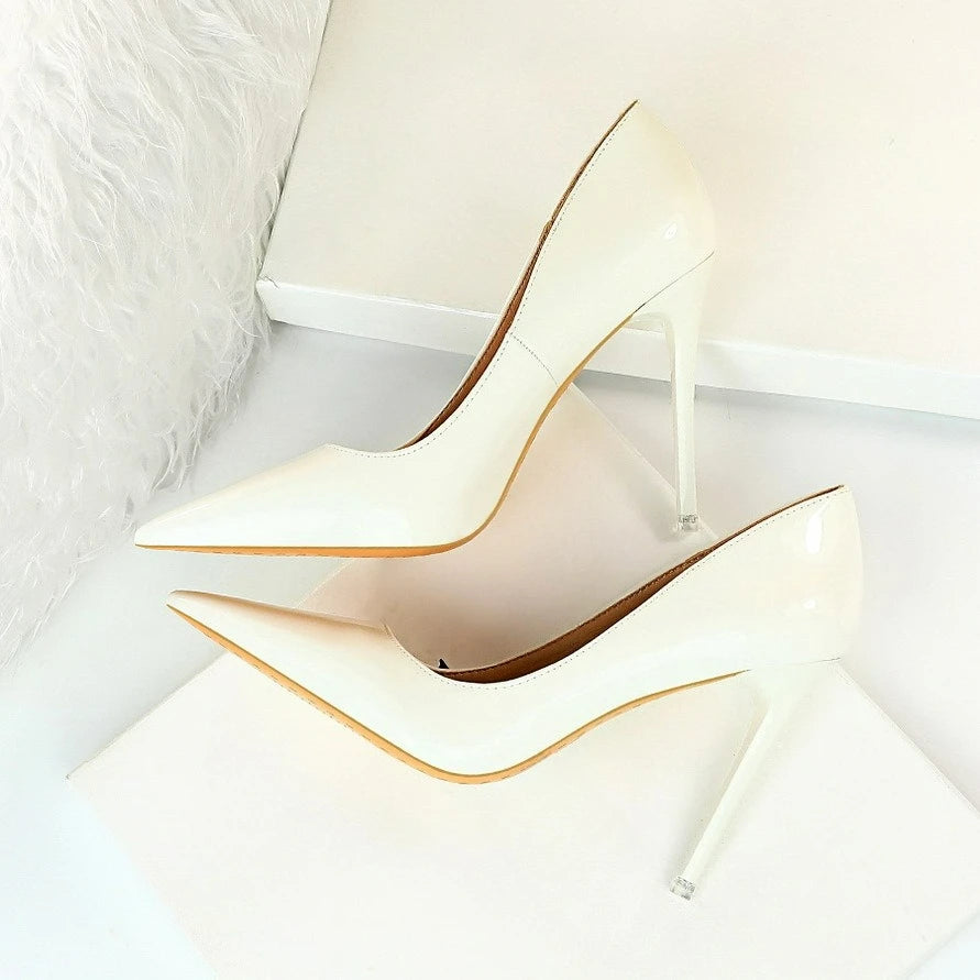 Fashion Women's High Heels Shallow Pumps Simple Office Shoes Pointed Toe Ladies Wedding Shoes Sexy Painted Leather Women Shoes