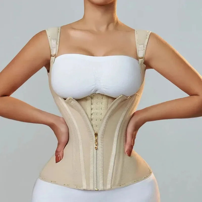 Women Double Compression Waist Trainer Vest Corset Bone Adjustable Zipper Hook-eyes Flat Belly Body Shaper Fajas Modeling Belt