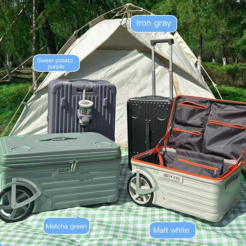 New outdoor camping large-wheel luggage with side opening, large-capacity PC travel suitcase, single-directional wheels, 24-inch - Kimlud
