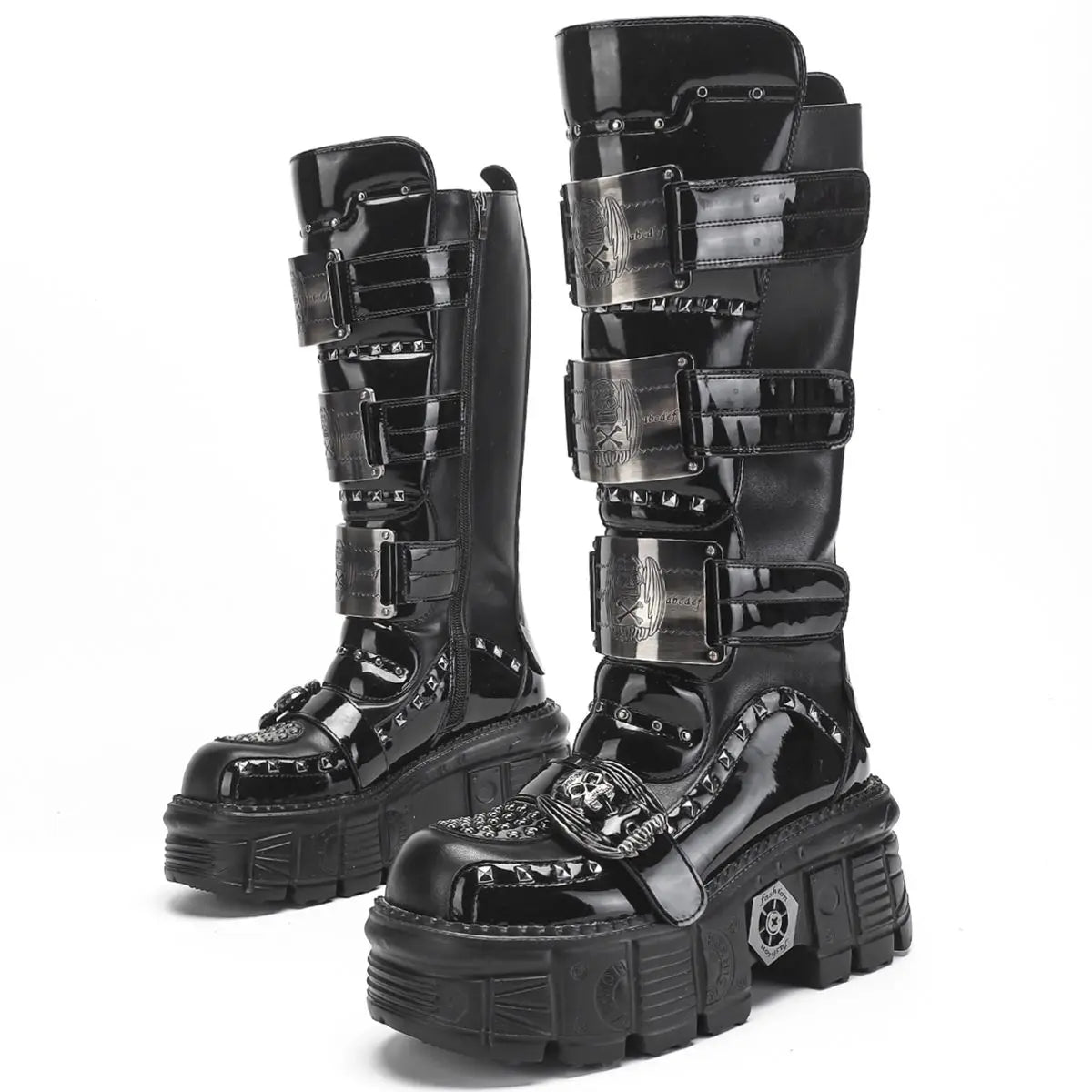 2025 WoMen's Thick-soled Premium Metal Dark Long Lightweight Rock Punk Mid-height Platform Chelsea Boots