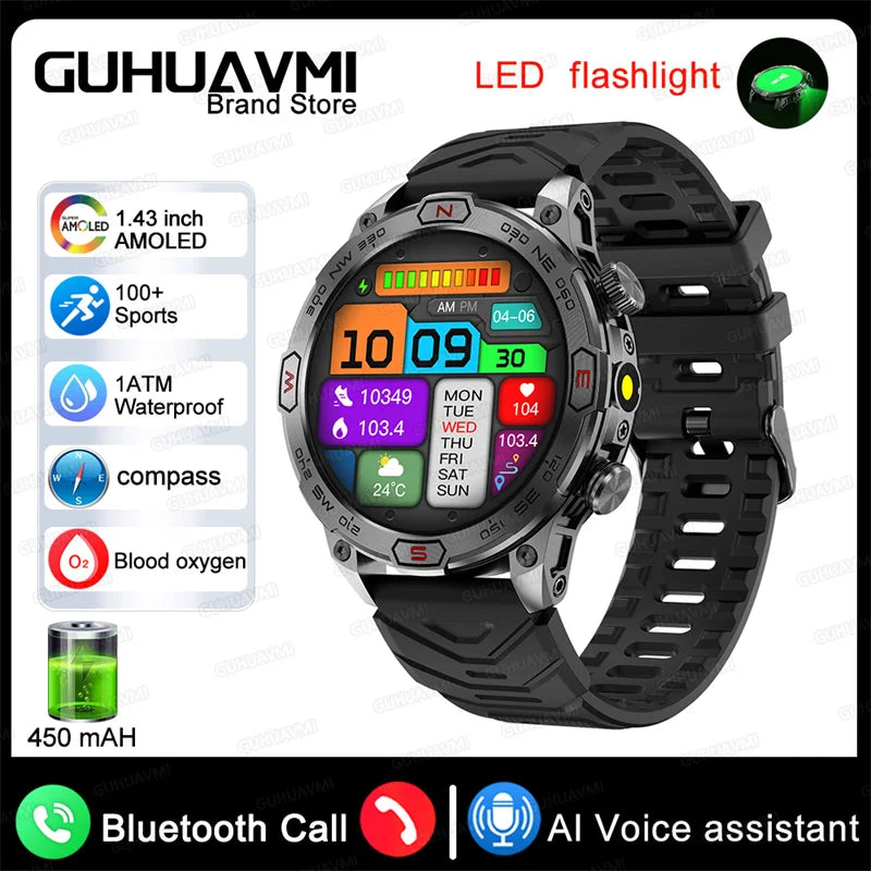 For Huawei Xiaomi Outdoor Sport GPS Smart Watch Men 1.43'' 466*466 HD AMOLED Screen IP68 Waterproof Bluetooth Call Smart Watches