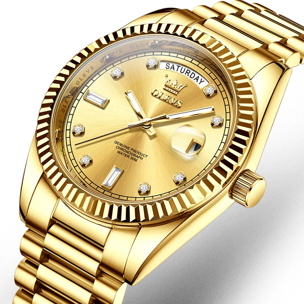 OLEVS Men's Fully Automatic Mechanical Watch Gold Stainless Steel Date Men's Night Light Waterproof Business Watch |...