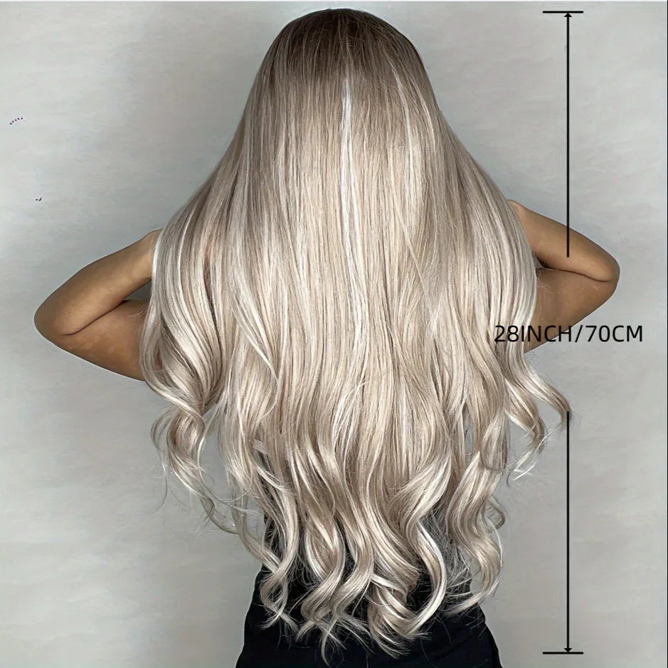 28 Inch Synthetic Women's Wig Light Brown with Highlights Long Wavy Hair Everyday Pretty Party Outfit