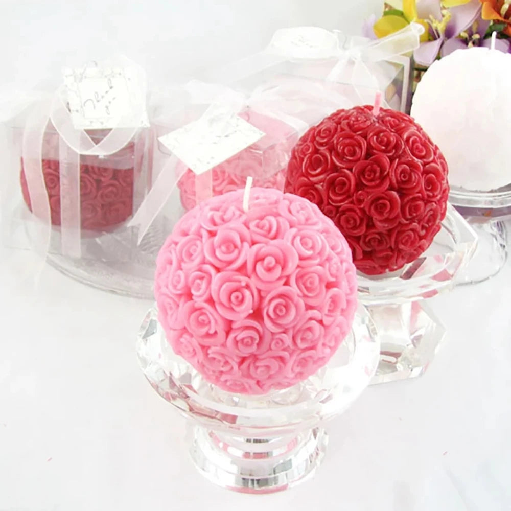 3D Rose Shape Ball Candle 7cm Rose Scented Flower Candles Girls Home Birthday Party Decoration Ball Wax Fragrance Candles Gift