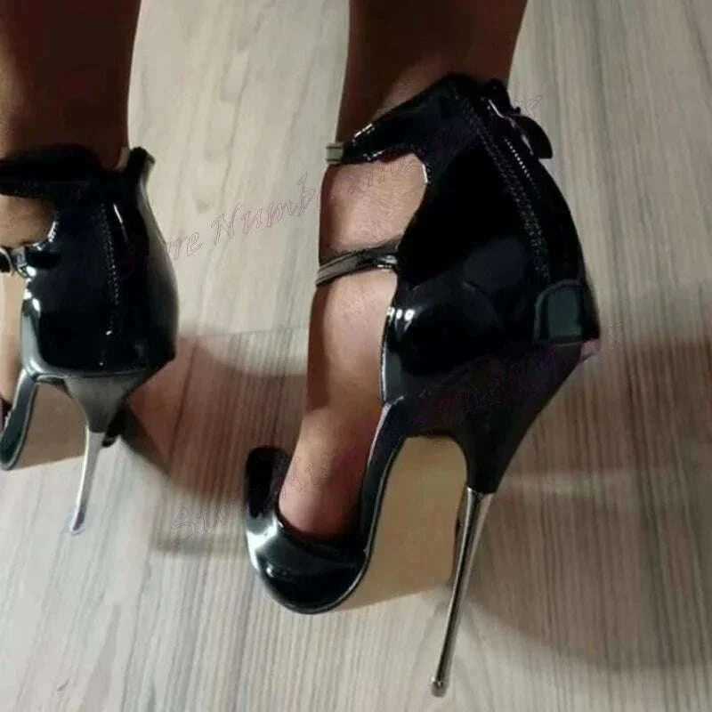 Black Cover Heels Metal Heels Pumps Matte Leather Pointy Toe Shoes for Women Thin High Heels Sexy Shoes 2025 Zapatos Para Mujere