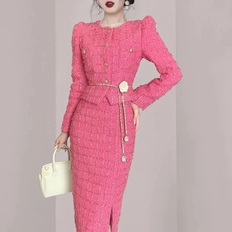 Insozkdg 2024 New Trendy Skirt Suits Autumn Chic Style Two-Piece Set Elegant Charm Women Female Office Lady Girl High Quality