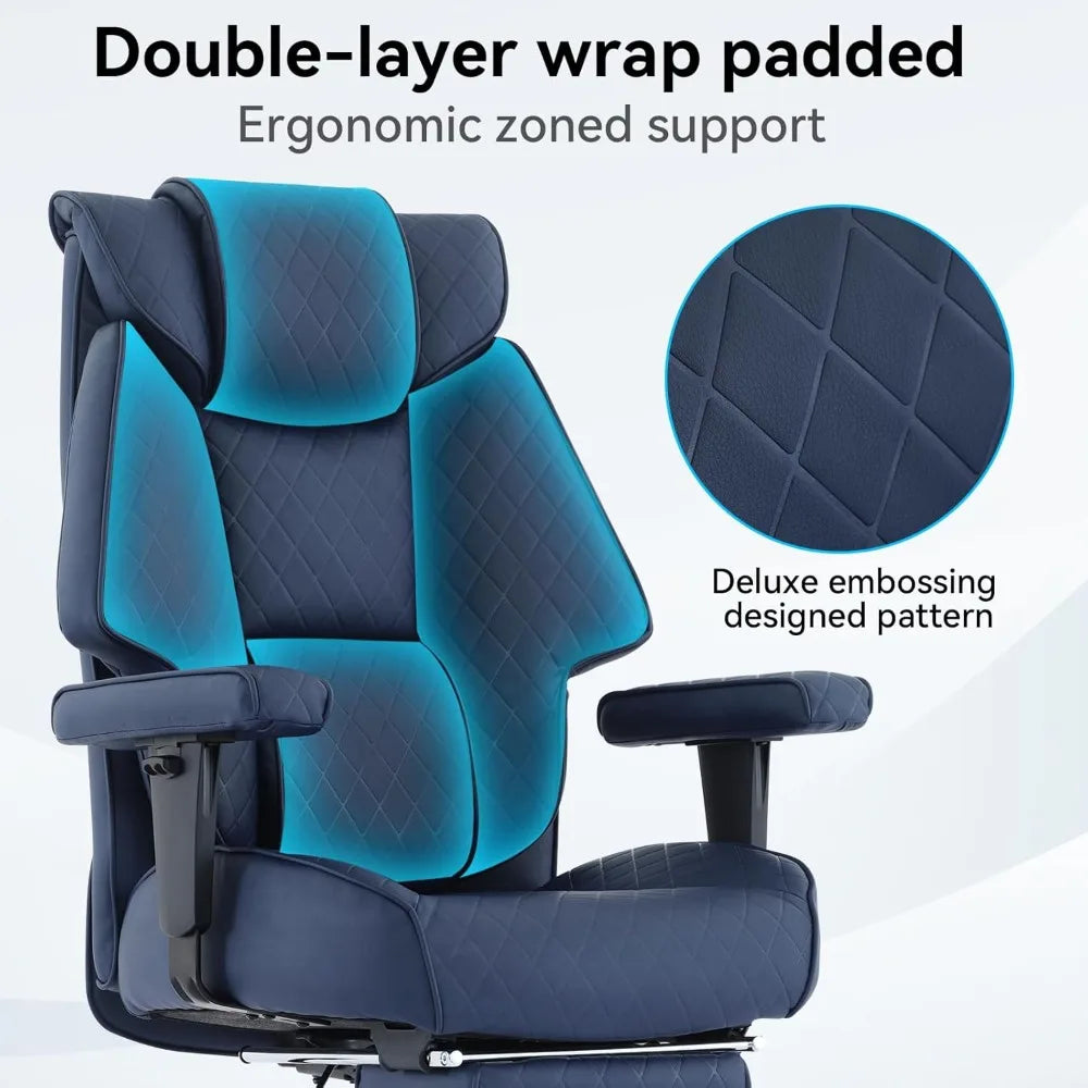 Ergonomic High-Back PU Leather Executive Chair with Footrest, Suitable for Big and Tall, Supports Up to 400lbs, Lumbar Support f