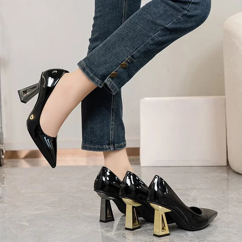 Pointed Toe Special Heel High Heels Women's Light Mouth Sexy Explosive Patent Leather Versatile Single Shoes