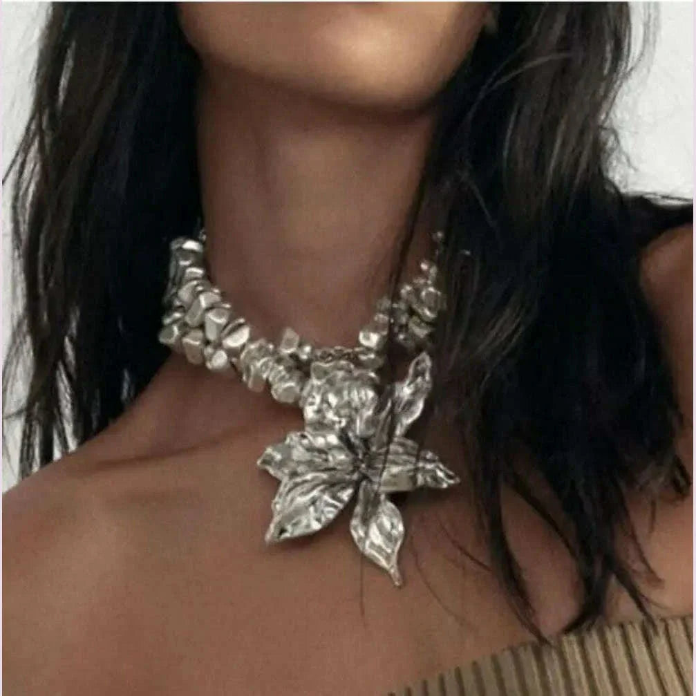 girlgo Zaa 2024 Alloy Flower CCB Beaded Necklace Exaggerated Elegant Banquet Wedding Women’s Jewelry
