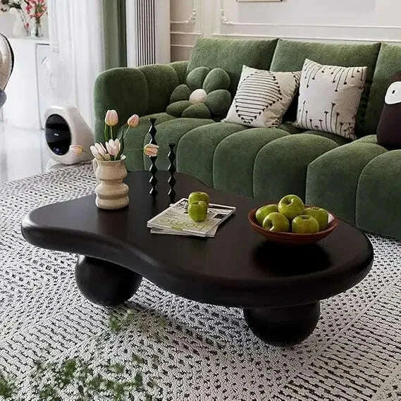 Oval Coffee Table for Living Room Modern Irregular Coffee Table Asymmetrical Unique Center Table (G White 45.7in)